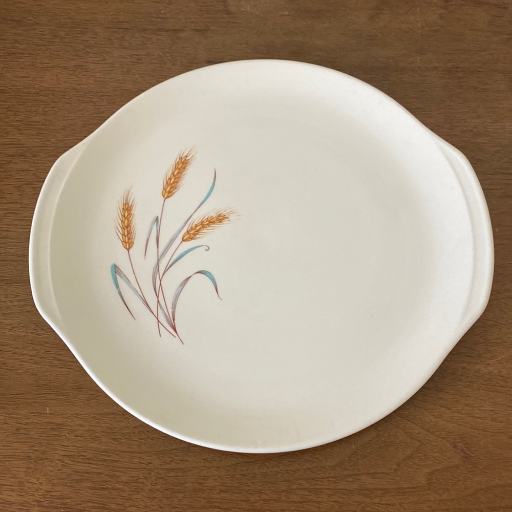 Bountiful Dinnerware Cake Platter with Handles Wheat Pattern.